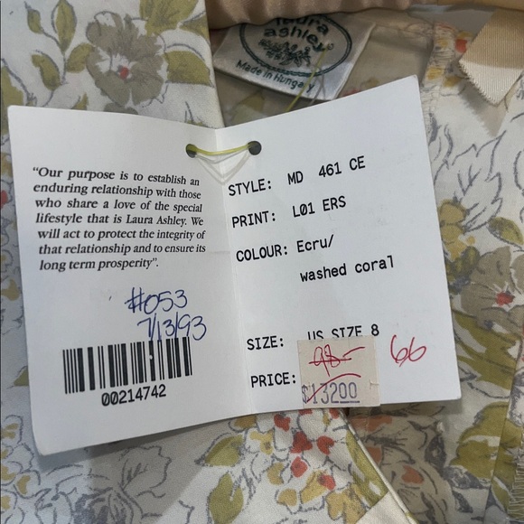 Vtg 90s Laura Ashley Floral Dress WITH TAGS Ecru Washed Coral Cottagecore - Picture 7 of 11